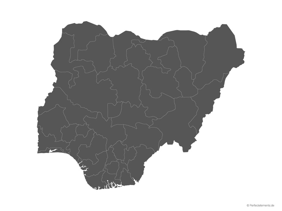 Vektor-Landkarte von Nigeria (Einfarbig mit Regionen)