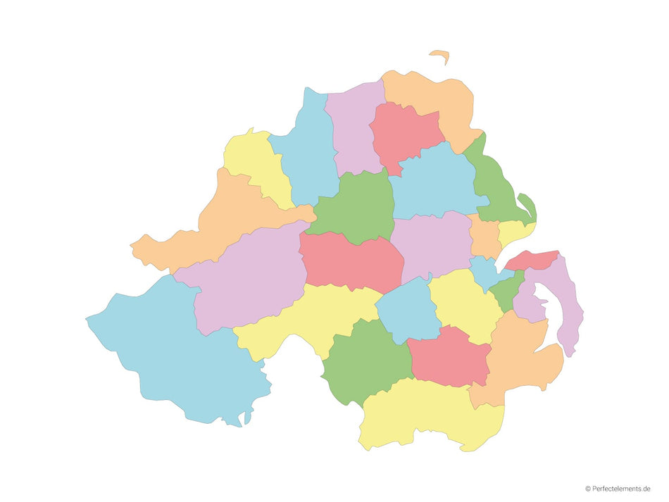 Vektor-Landkarte von Nordirland (Mehrfarbig mit Regionen)