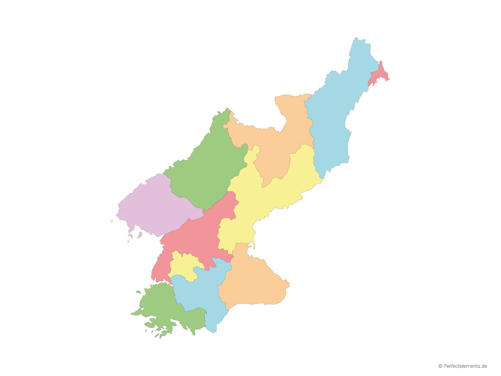 Vektor-Landkarte von Nordkorea (Mehrfarbig mit Regionen)