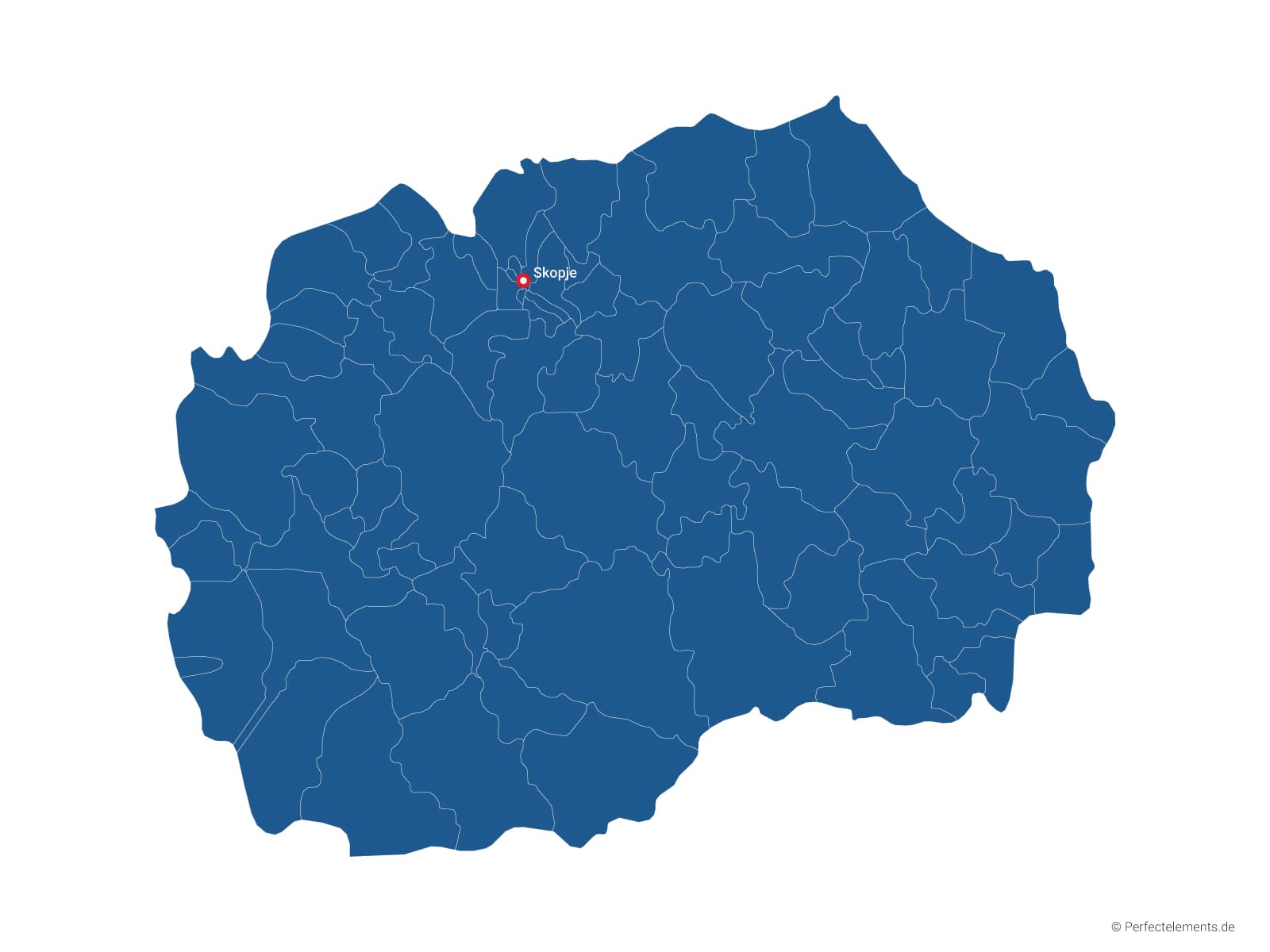 Vektor-Landkarte von Nordmazedonien (Einfarbig mit Hauptstadt und Regionen)