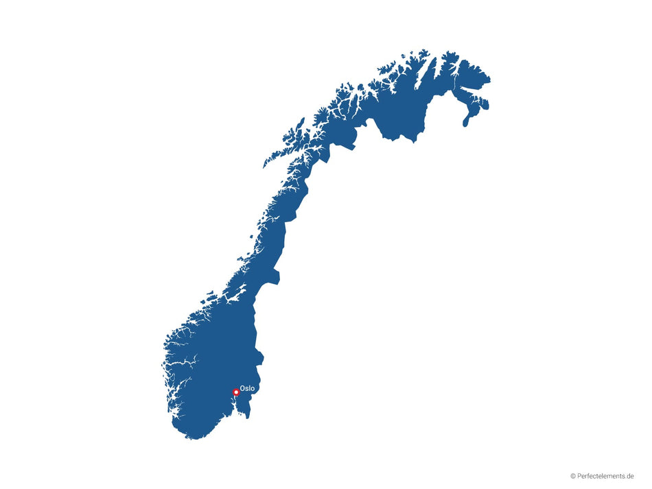 Vektor-Landkarte von Norwegen (Einfarbig mit Hauptstadt)