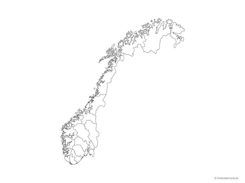 Vektor-Landkarte von Norwegen (Outline mit Regionen)