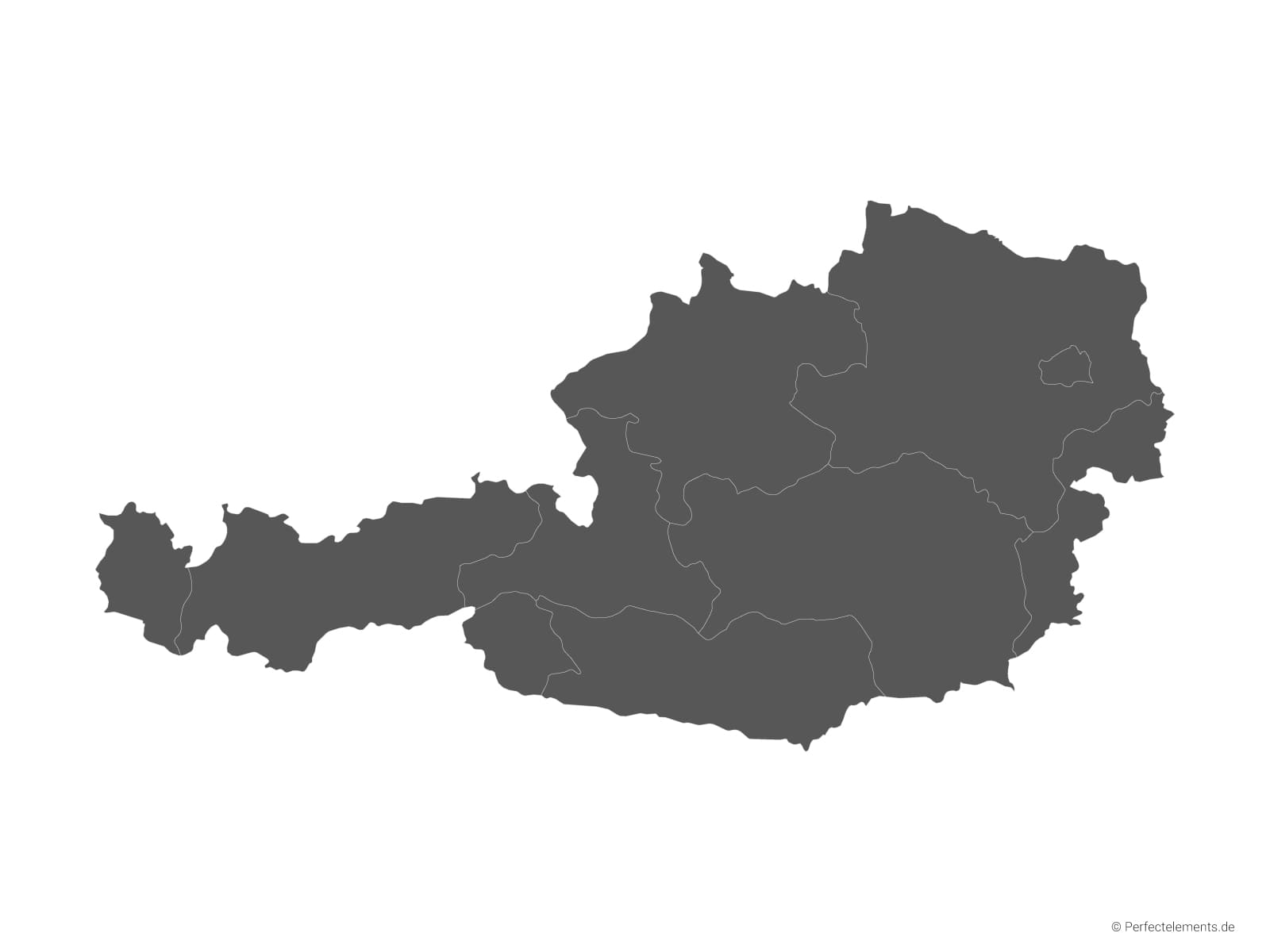 Vektor-Landkarte von Österreich (Einfarbig mit Regionen)