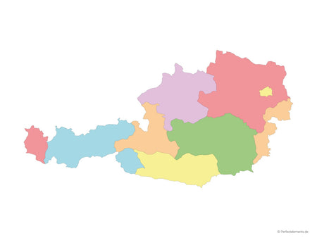 Vektor-Landkarte von Österreich (Mehrfarbig mit Regionen)