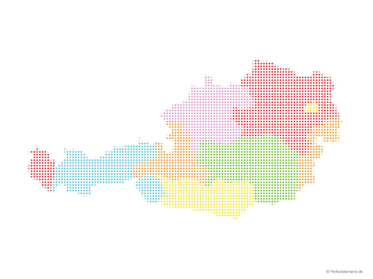 Vektor-Landkarte von Österreich (Punkte rund, mehrfarbig)