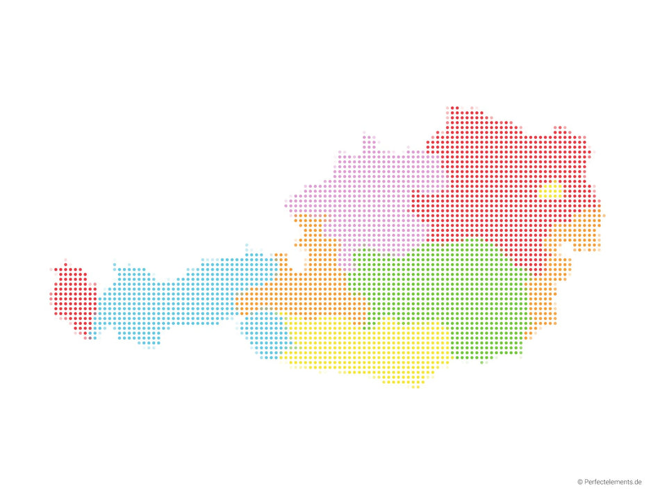 Vektor-Landkarte von Österreich (Punkte rund, mehrfarbig)