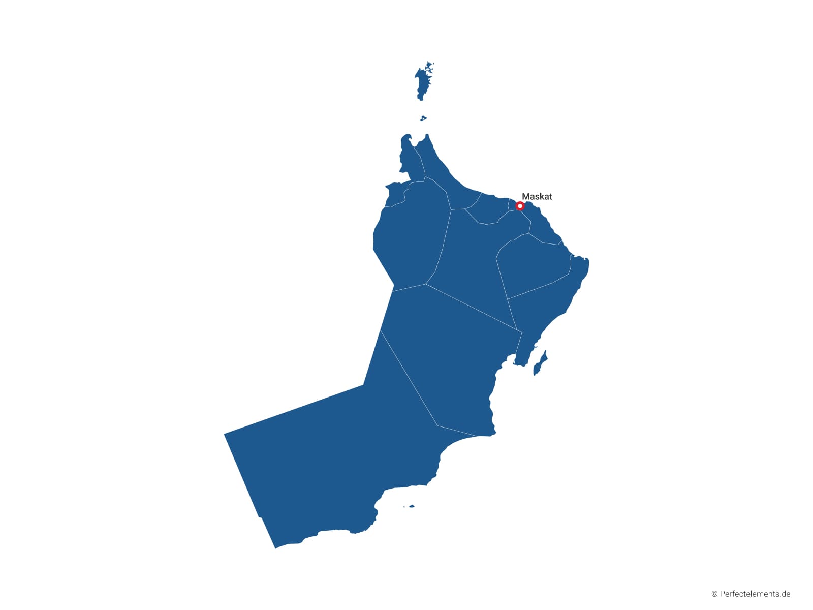 Vektor-Landkarte vom Oman (Einfarbig mit Hauptstadt und Regionen)