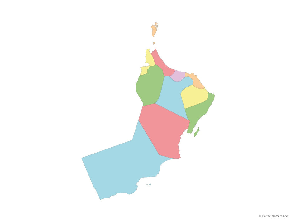 Vektor-Landkarte vom Oman (Mehrfarbig mit Regionen)