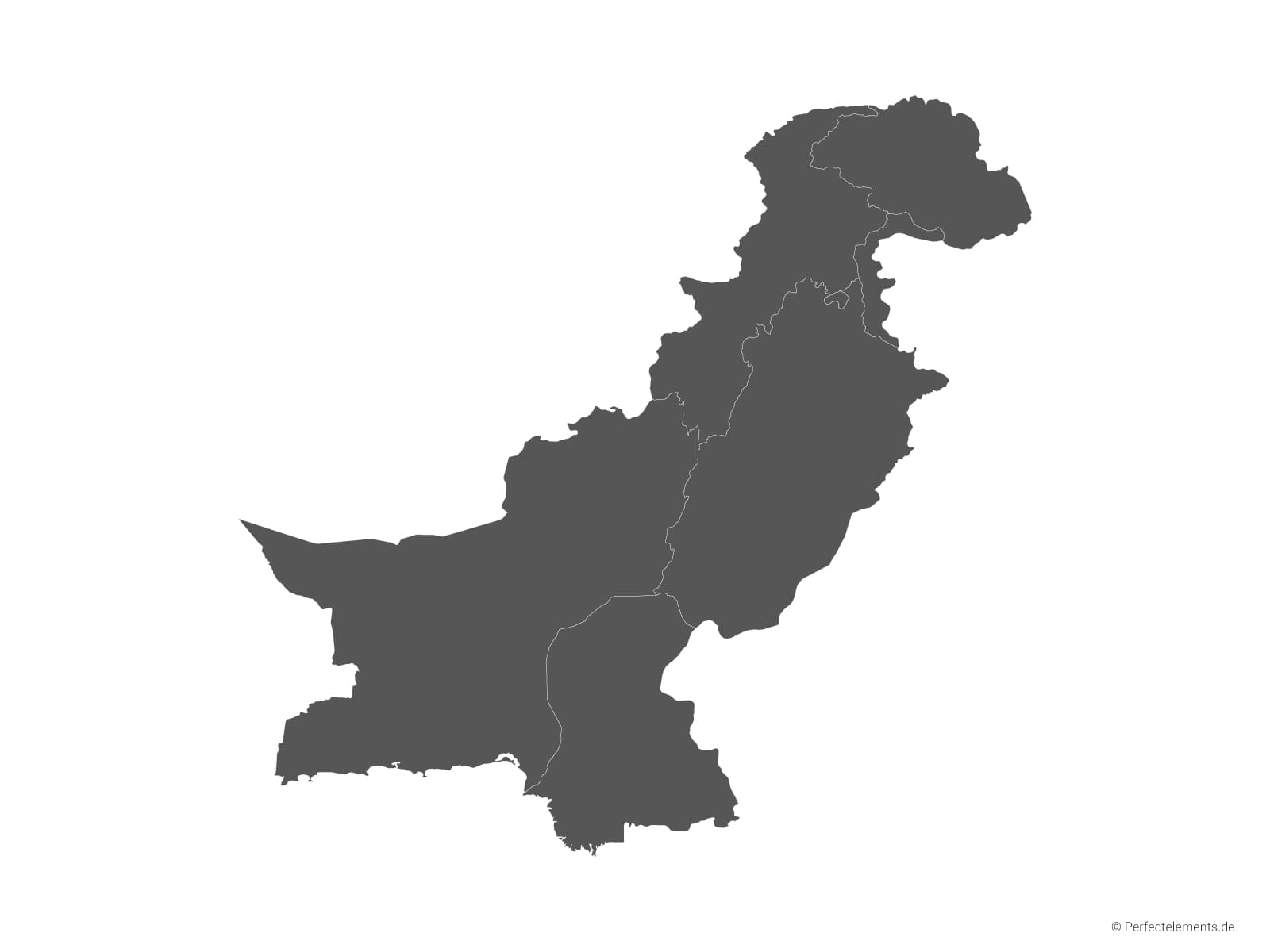 Vektor-Landkarte von Pakistan (Einfarbig mit Regionen)