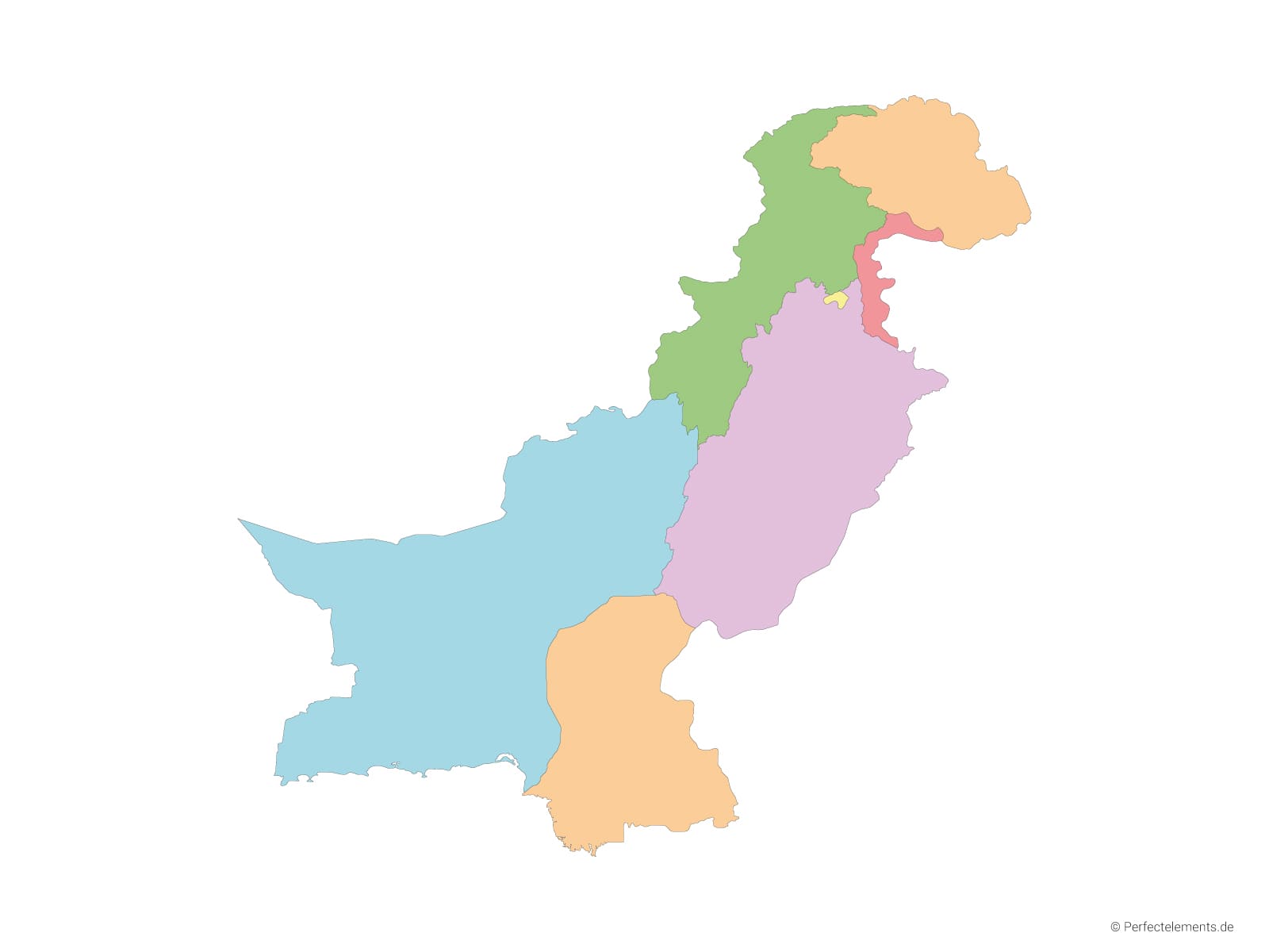 Vektor-Landkarte von Pakistan (Mehrfarbig mit Regionen)