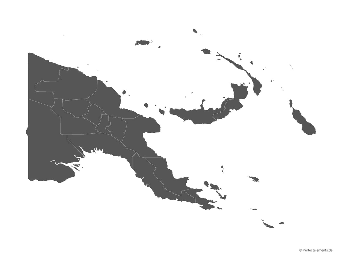 Vektor-Landkarte von Papua-Neuguinea (Einfarbig mit Regionen)