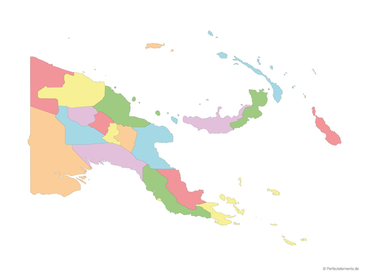 Vektor-Landkarte von Papua-Neuguinea (Mehrfarbig mit Regionen)