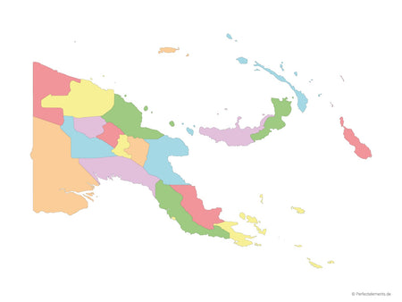 Vektor-Landkarte von Papua-Neuguinea (Mehrfarbig mit Regionen)