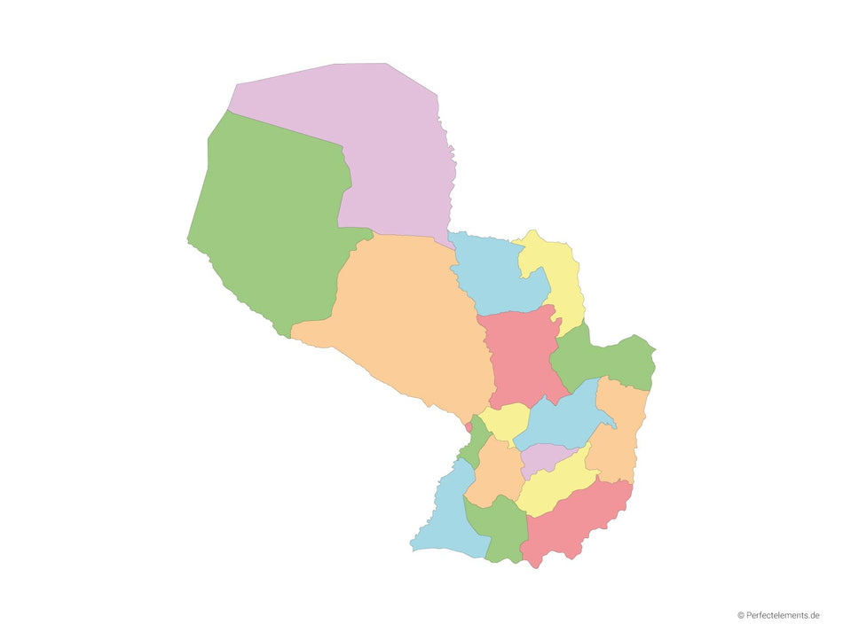 Vektor-Landkarte von Paraguay (Mehrfarbig mit Regionen)