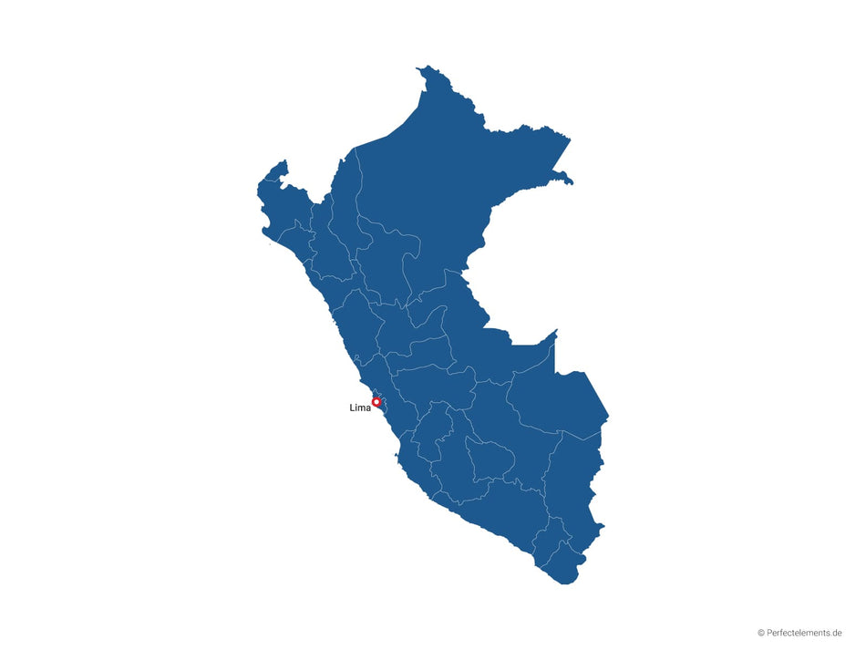 Vektor-Landkarte von Peru (Einfarbig mit Hauptstadt und Regionen)