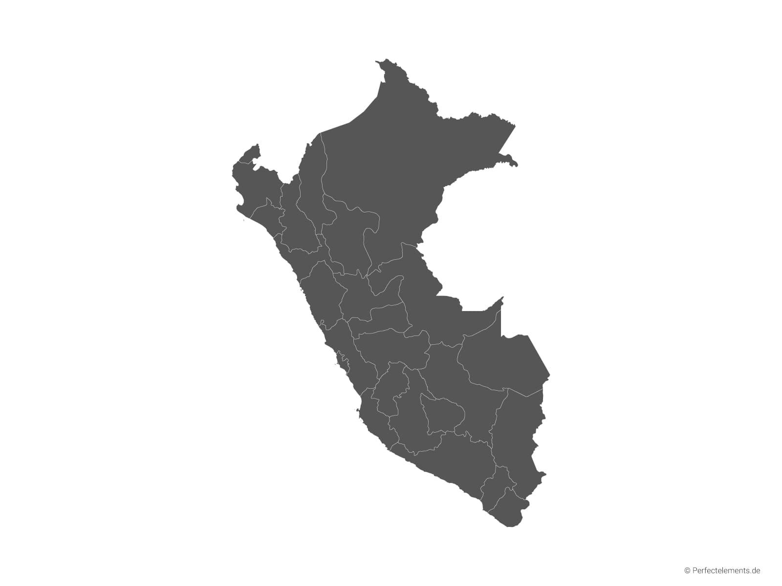 Vektor-Landkarte von Peru (Einfarbig mit Regionen)