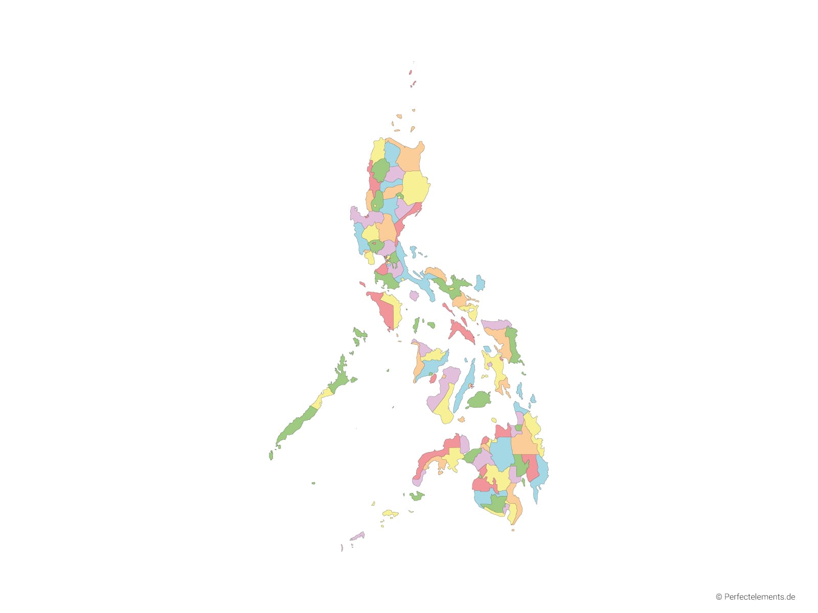 Vektor-Landkarte der Philippinen (Mehrfarbig mit Regionen)