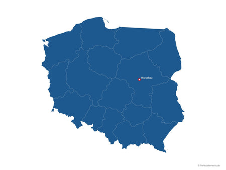 Vektor-Landkarte von Polen (Einfarbig mit Hauptstadt und Regionen)