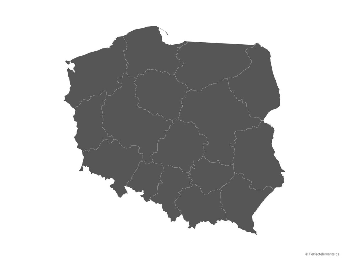 Vektor-Landkarte von Polen (Einfarbig mit Regionen)