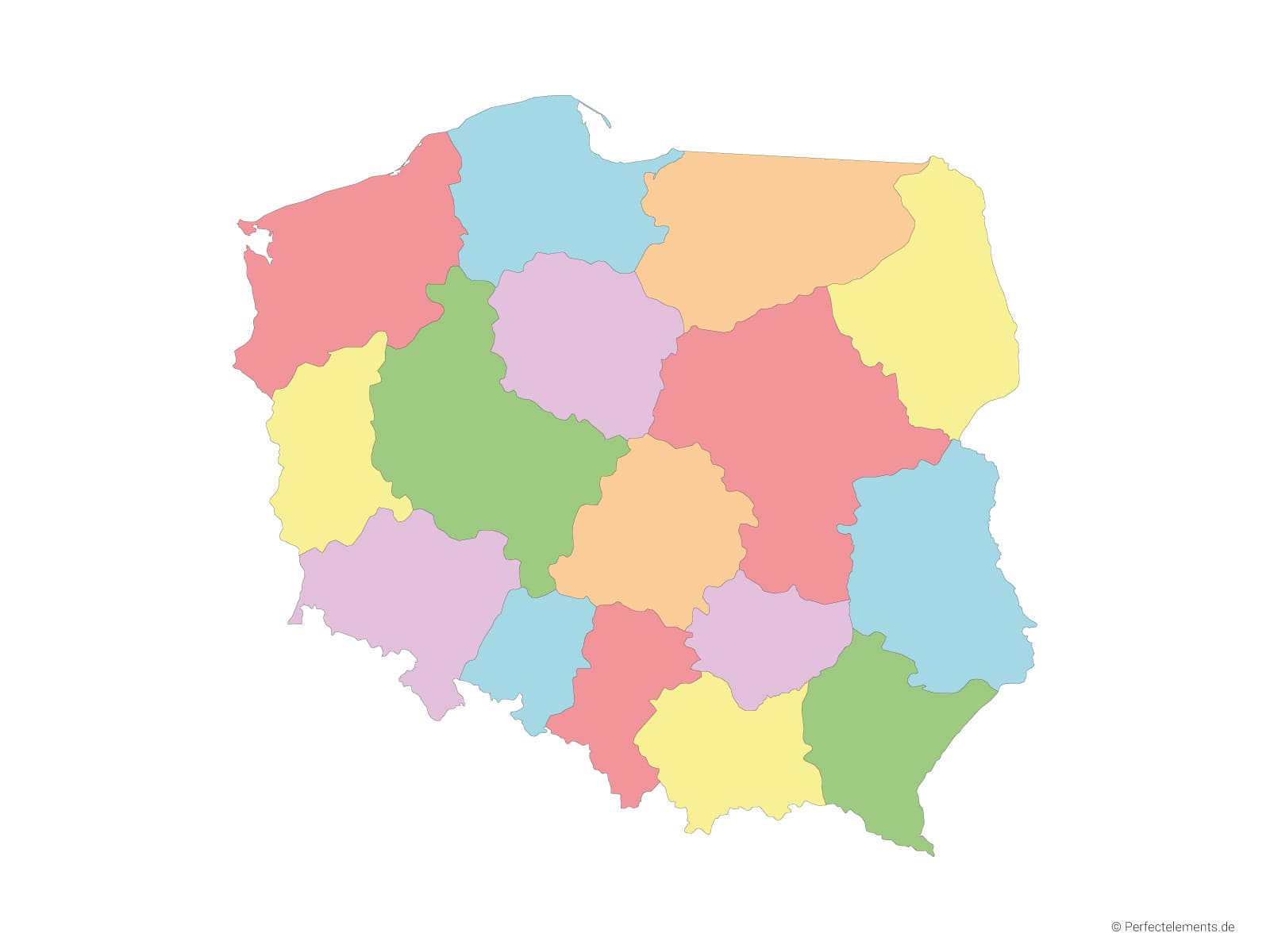 Vektor-Landkarte von Polen (Mehrfarbig mit Regionen)