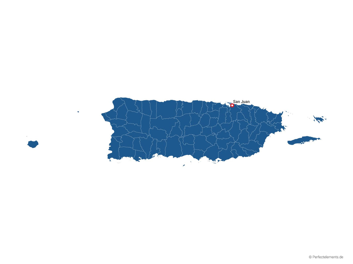 Vektor-Landkarte von Puerto Rico (Einfarbig mit Hauptstadt und Regionen)