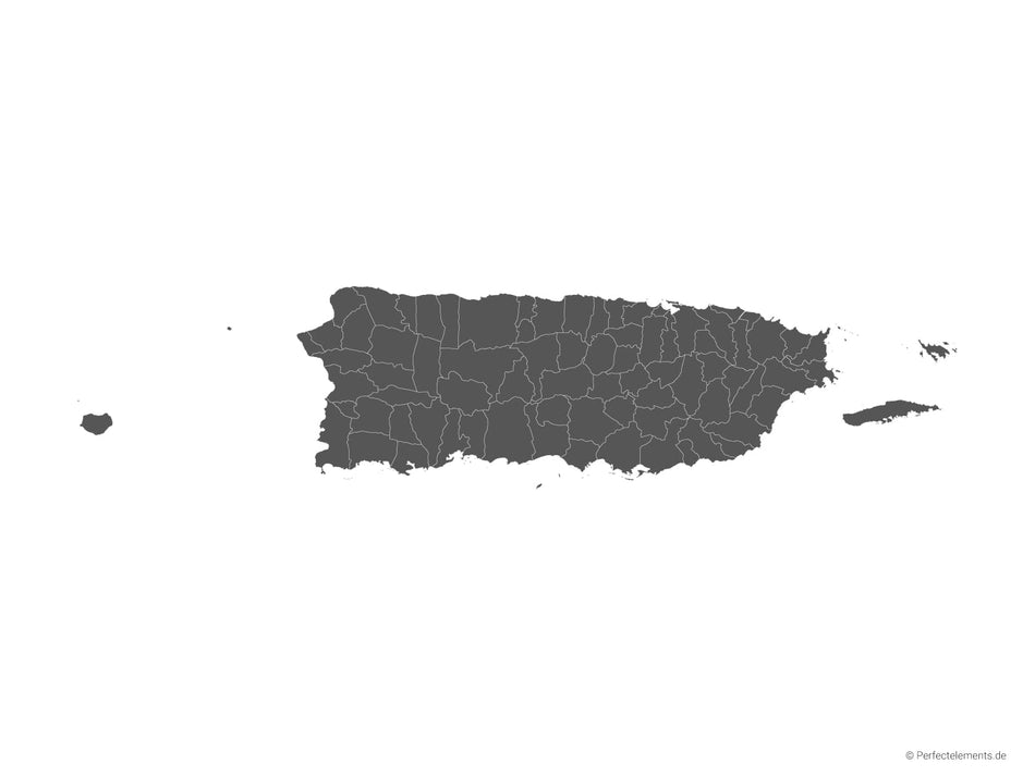 Vektor-Landkarte von Puerto Rico (Einfarbig mit Regionen)