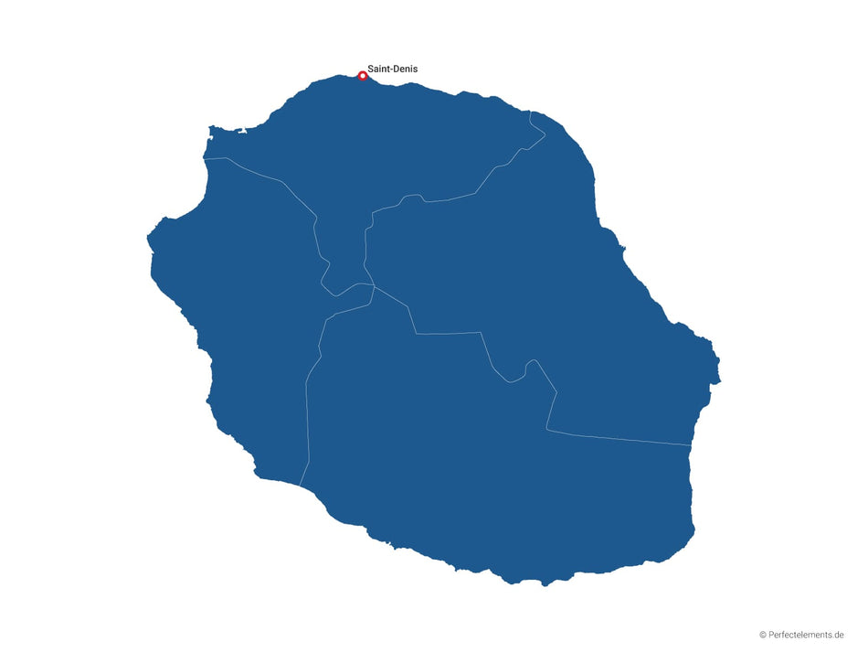 Vektor-Landkarte von Réunion (Einfarbig mit Hauptstadt und Regionen)