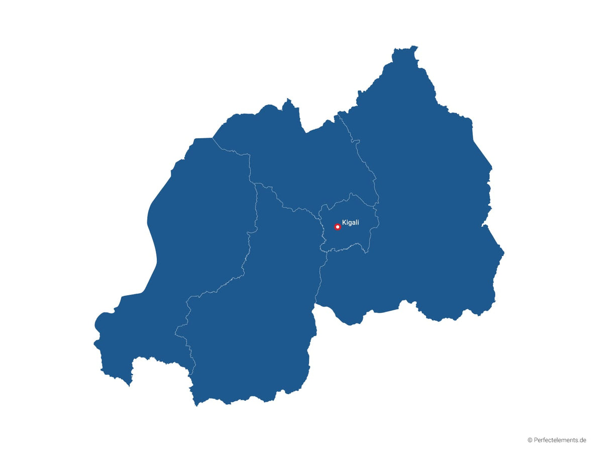 Vektor-Landkarte von Ruanda (Einfarbig mit Hauptstadt und Regionen)