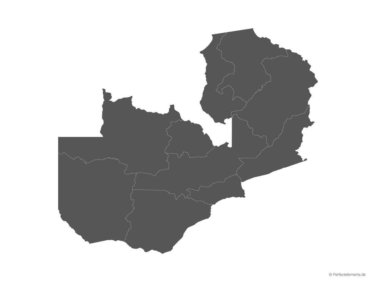 Vektor-Landkarte von Sambia (Einfarbig mit Regionen)