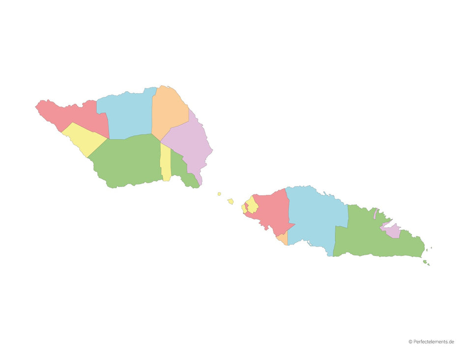 Vektor-Landkarte von Samoa (Mehrfarbig mit Regionen)