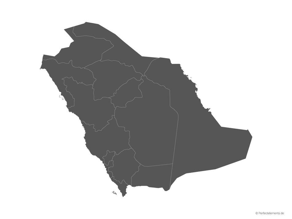 Vektor-Landkarte von Saudi-Arabien (Einfarbig mit Regionen)