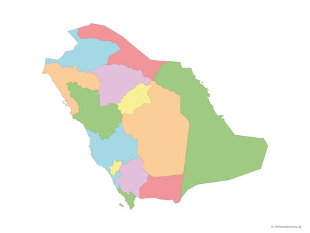 Vektor-Landkarte von Saudi-Arabien (Mehrfarbig mit Regionen)