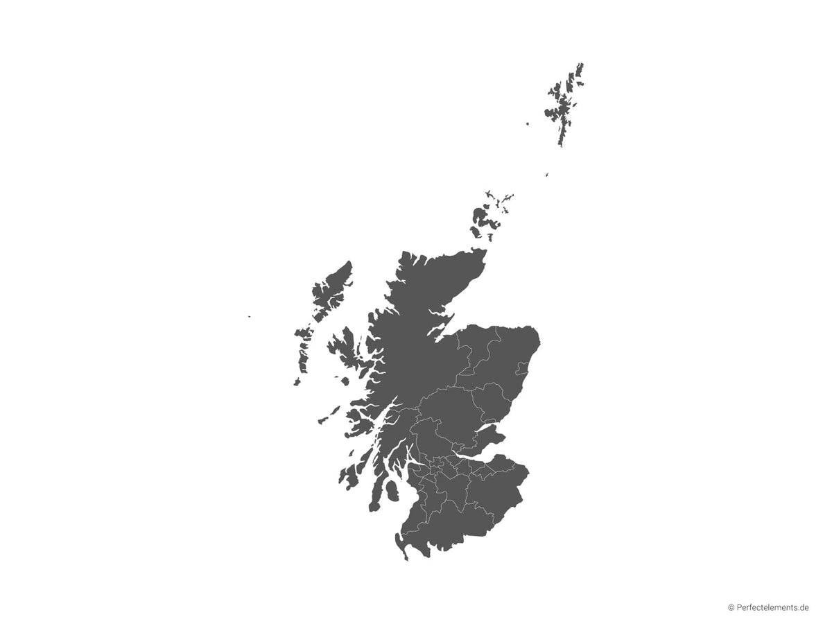 Vektor-Landkarte von Schottland (Einfarbig mit Regionen)