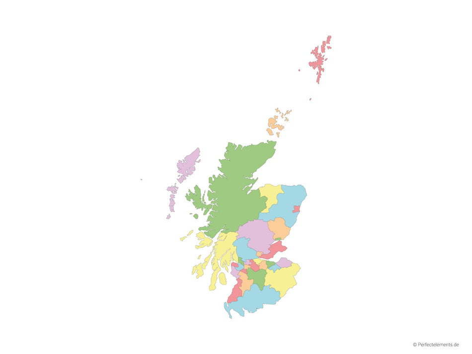 Vektor-Landkarte von Schottland (Mehrfarbig mit Regionen)