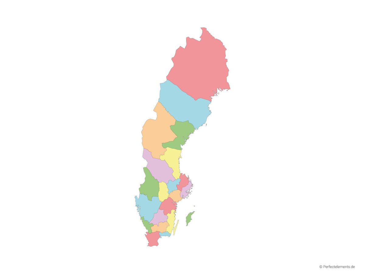 Vektor-Landkarte von Schweden (Mehrfarbig mit Regionen)