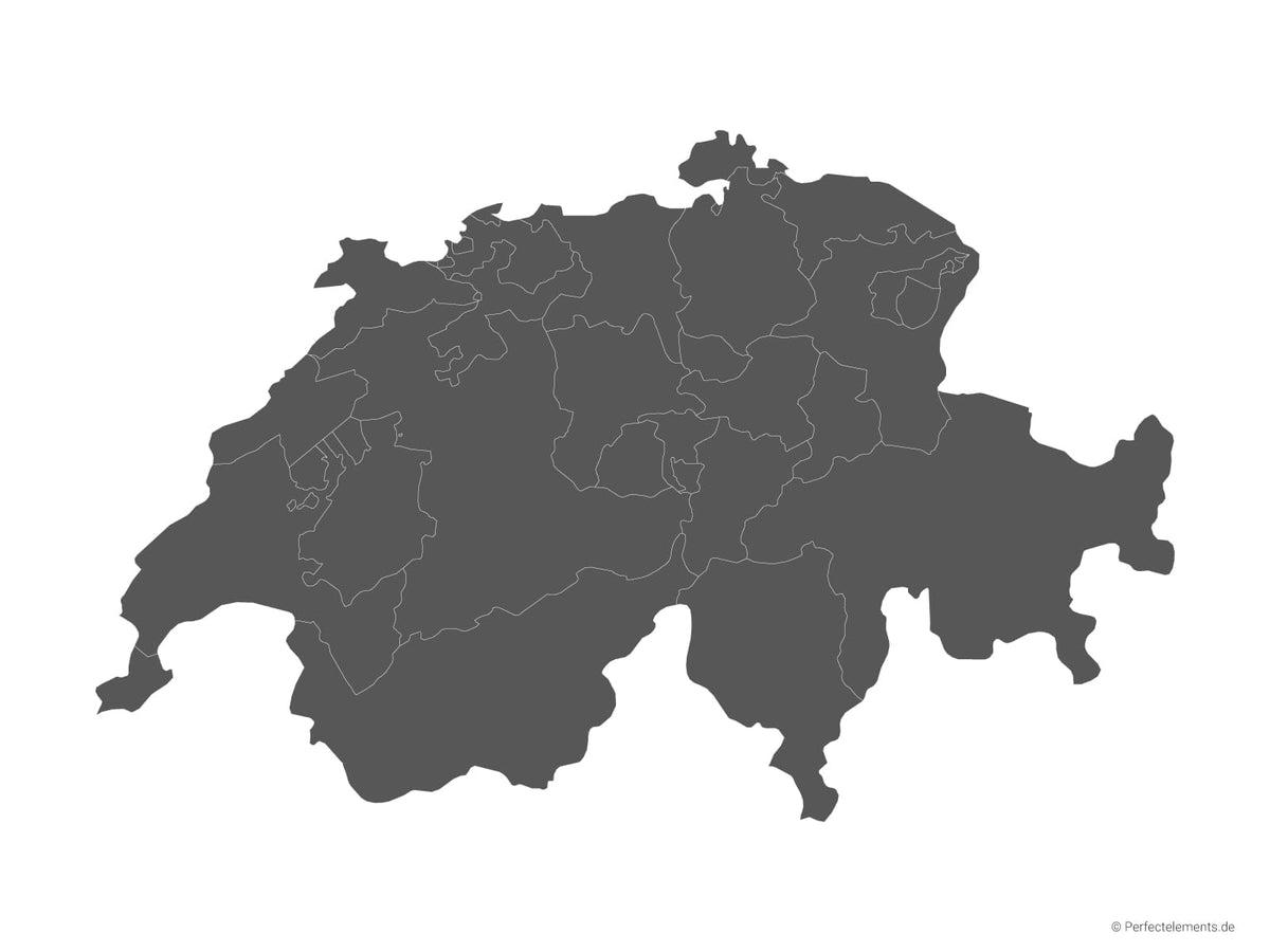 Vektor-Landkarte der Schweiz (Einfarbig mit Regionen)