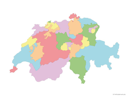 Vektor-Landkarte der Schweiz (Mehrfarbig mit Regionen)