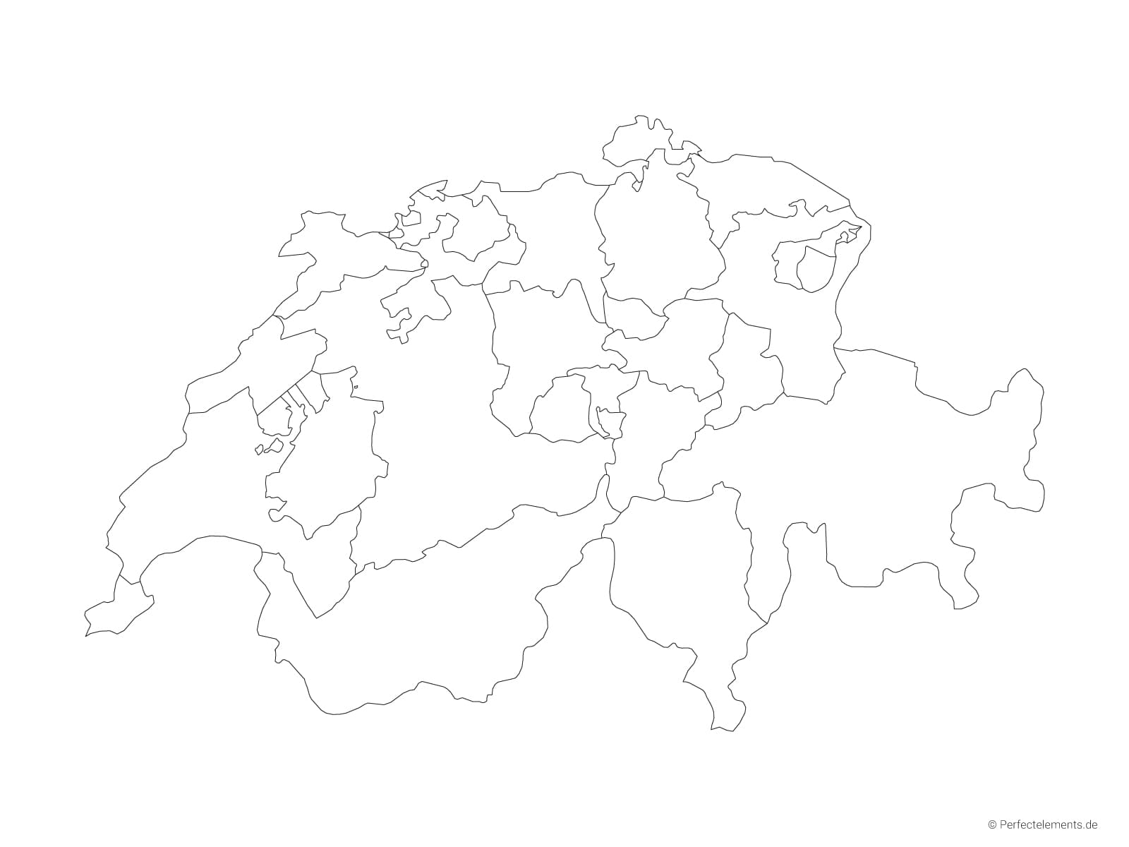 Vektor-Landkarte der Schweiz (Outline mit Regionen)