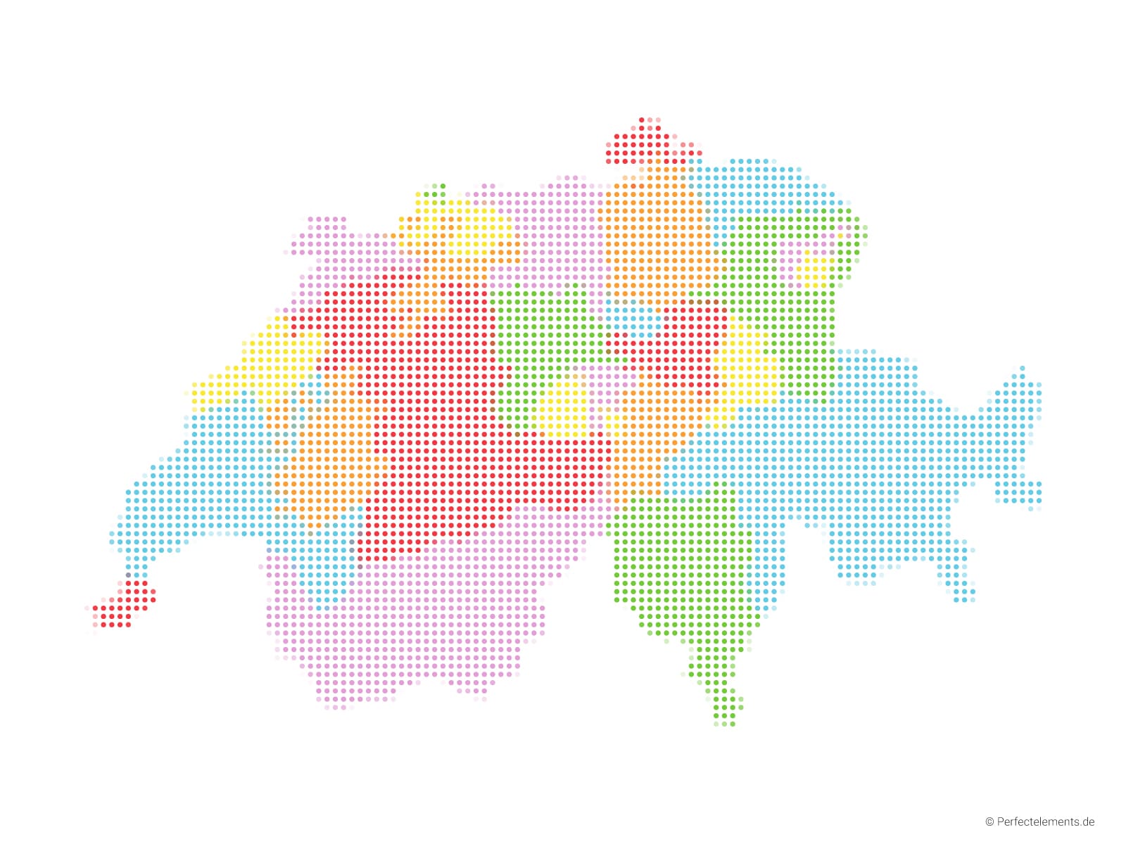 Vektor-Landkarte von Schweiz (Punkte rund, mehrfarbig)