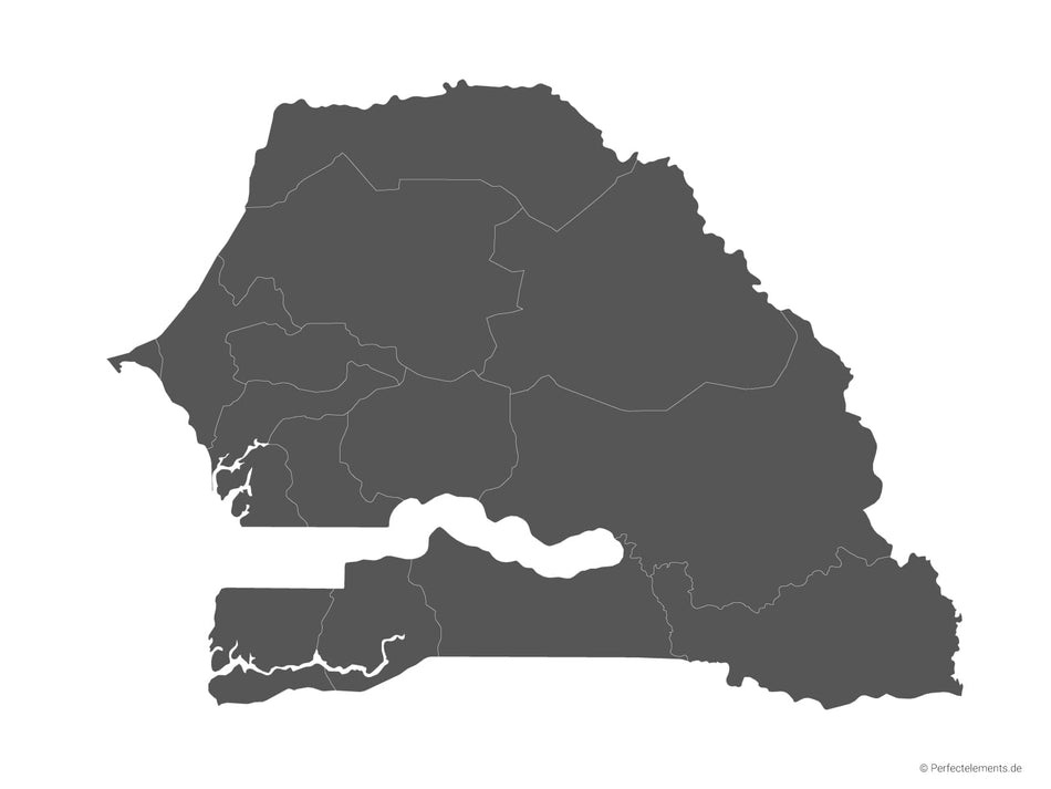 Vektor-Landkarte vom Senegal (Einfarbig mit Regionen)