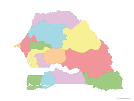 Vektor-Landkarte vom Senegal (Mehrfarbig mit Regionen)