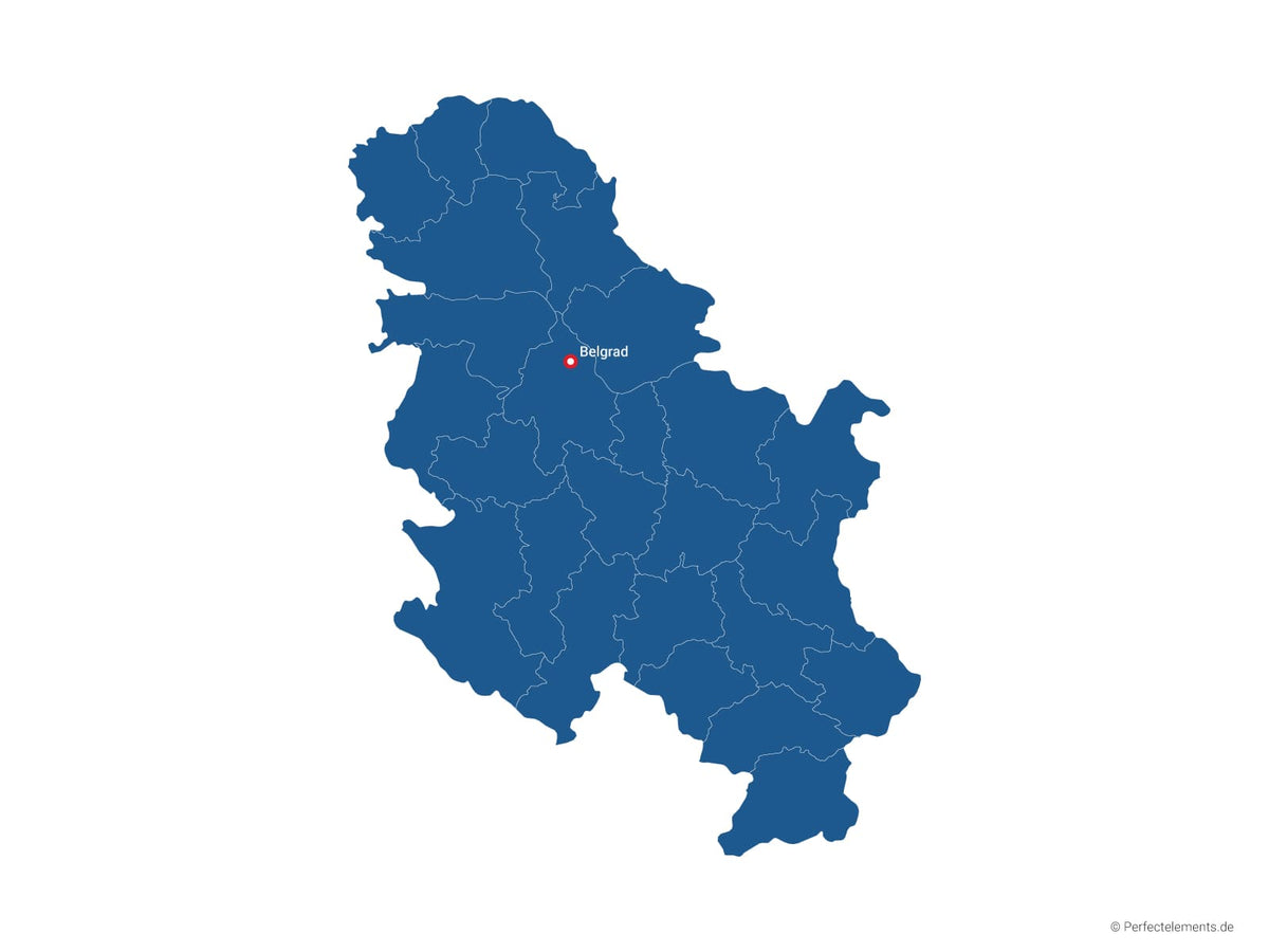 Vektor-Landkarte von Serbien (Einfarbig mit Hauptstadt und Regionen)