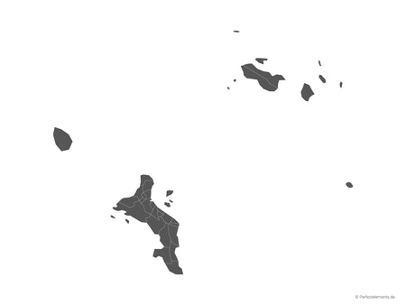 Vektor-Landkarte der Seychellen, Inner Islands (Einfarbig mit Regionen)