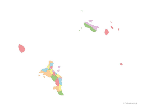 Vektor-Landkarte der Seychellen, Inner Islands (Mehrfarbig mit Regionen)