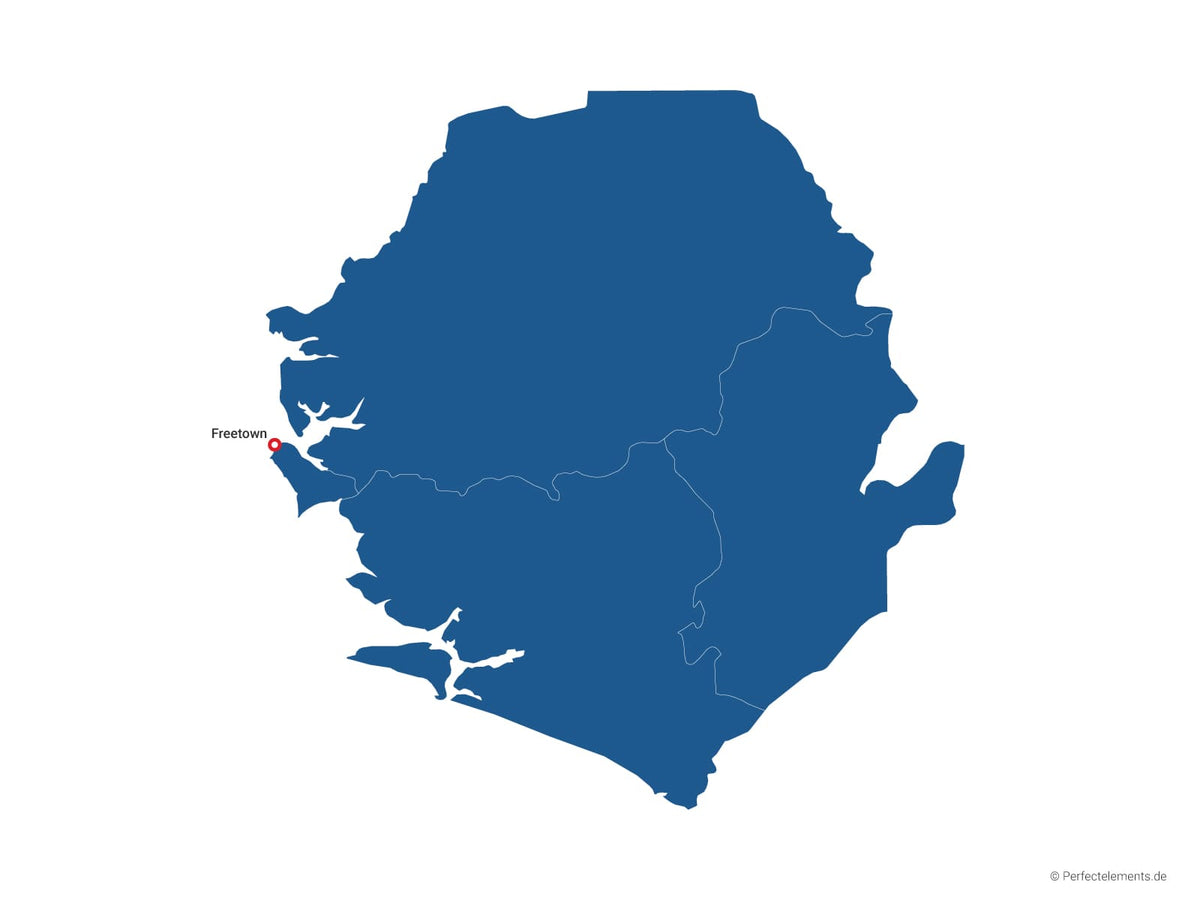 Vektor-Landkarte von Sierra Leone (Einfarbig mit Hauptstadt und Regionen)