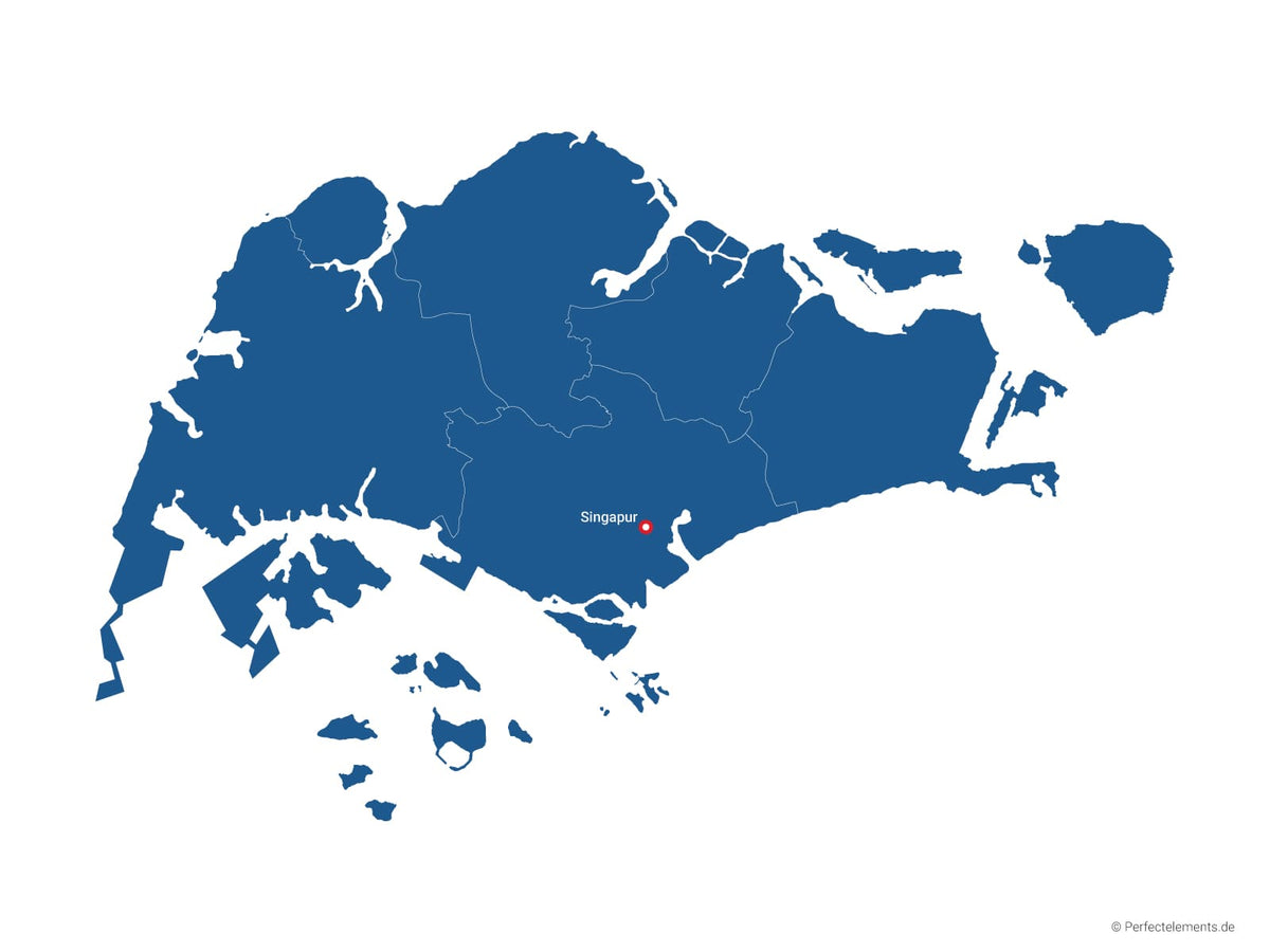 Vektor-Landkarte von Singapur (Einfarbig mit Hauptstadt und Regionen)