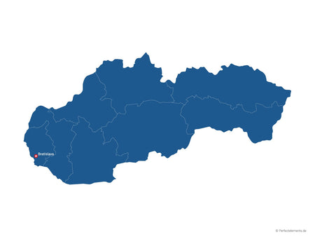 Vektor-Landkarte der Slowakei (Einfarbig mit Hauptstadt und Regionen)