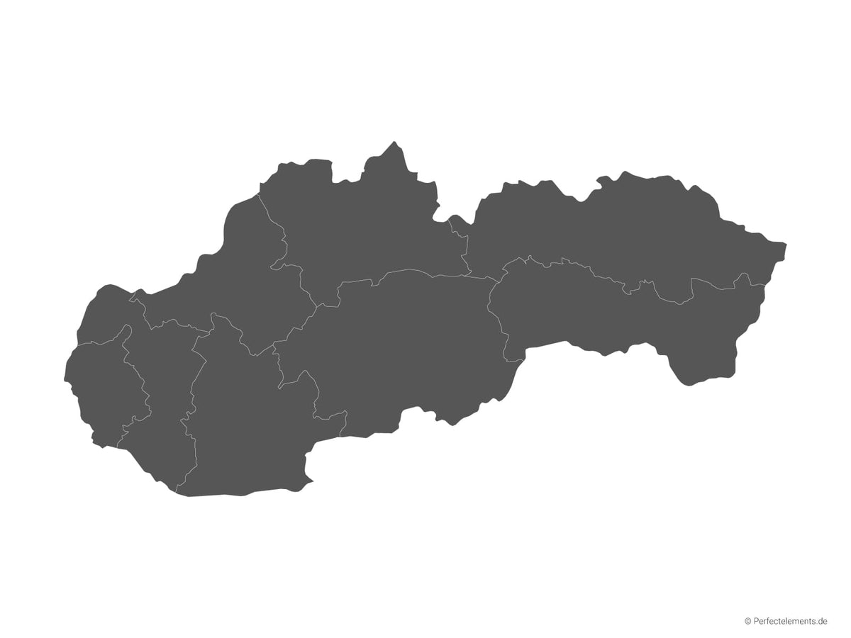 Vektor-Landkarte der Slowakei (Einfarbig mit Regionen)