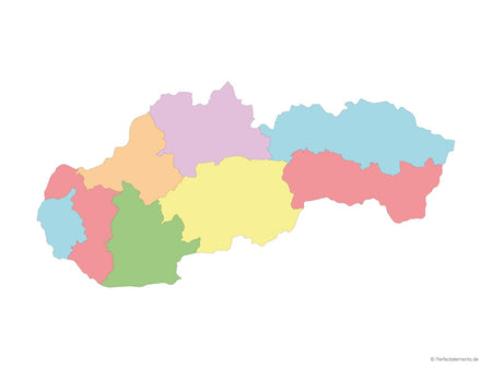 Vektor-Landkarte der Slowakei (Mehrfarbig mit Regionen)