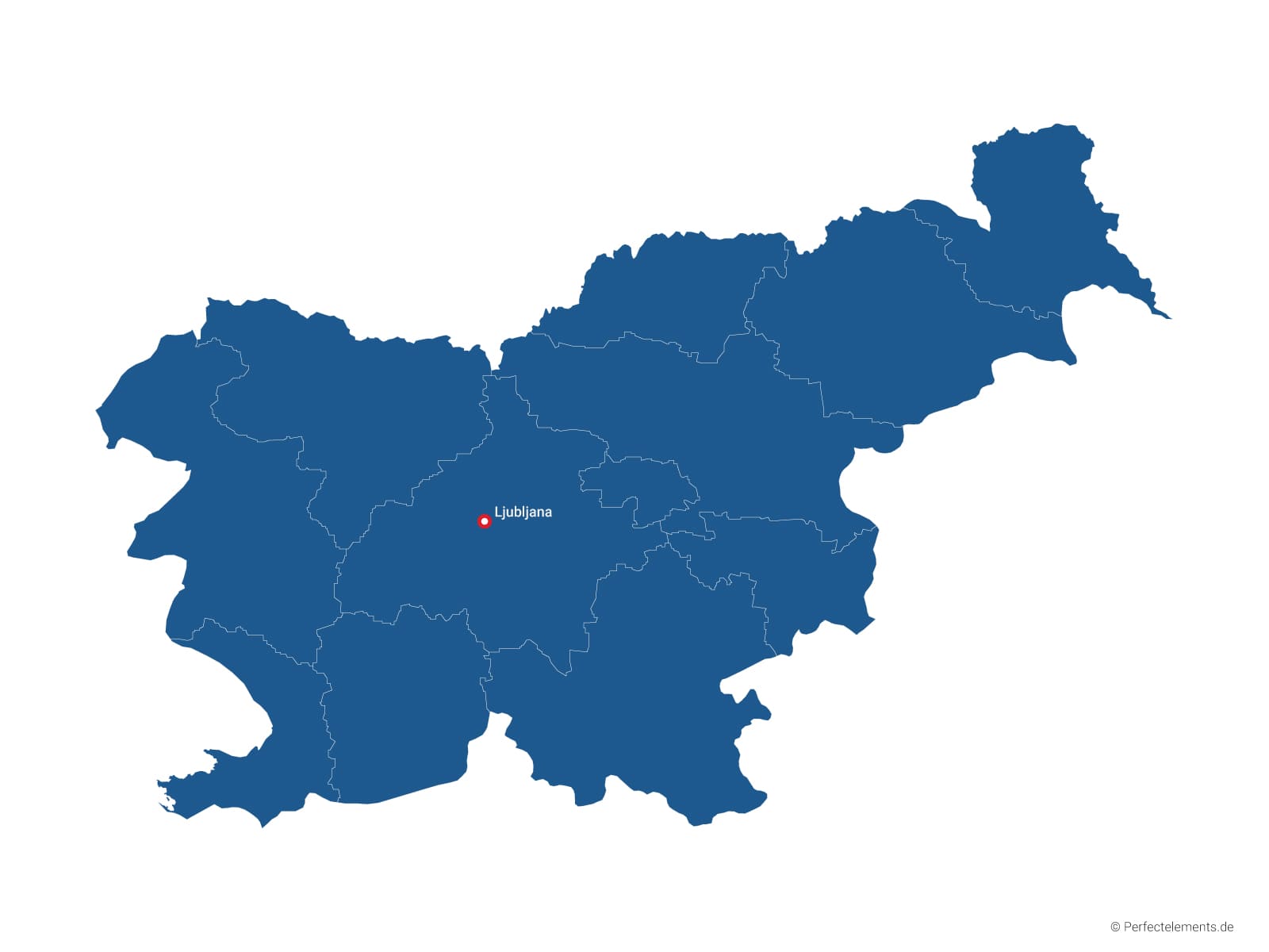 Vektor-Landkarte von Slowenien (Einfarbig mit Hauptstadt und Regionen)